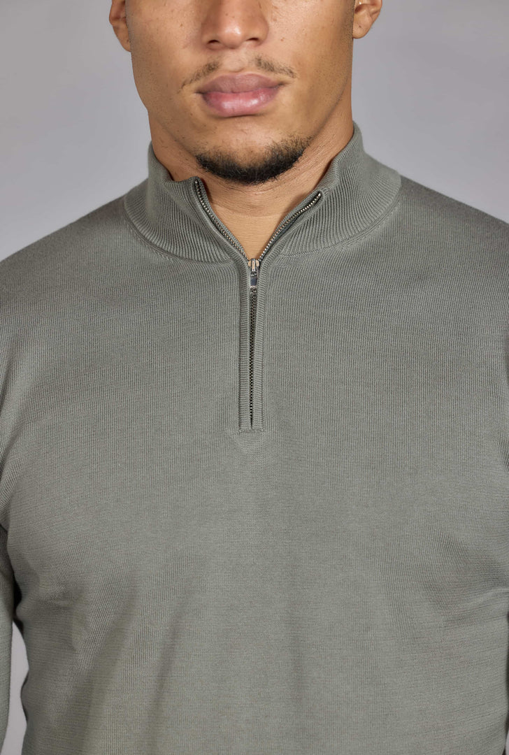 Sage green jumper mens concealed zip detail UK
