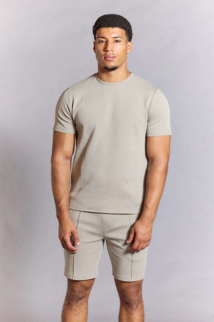 Crew neck t shirt in stone with clean modern fit
