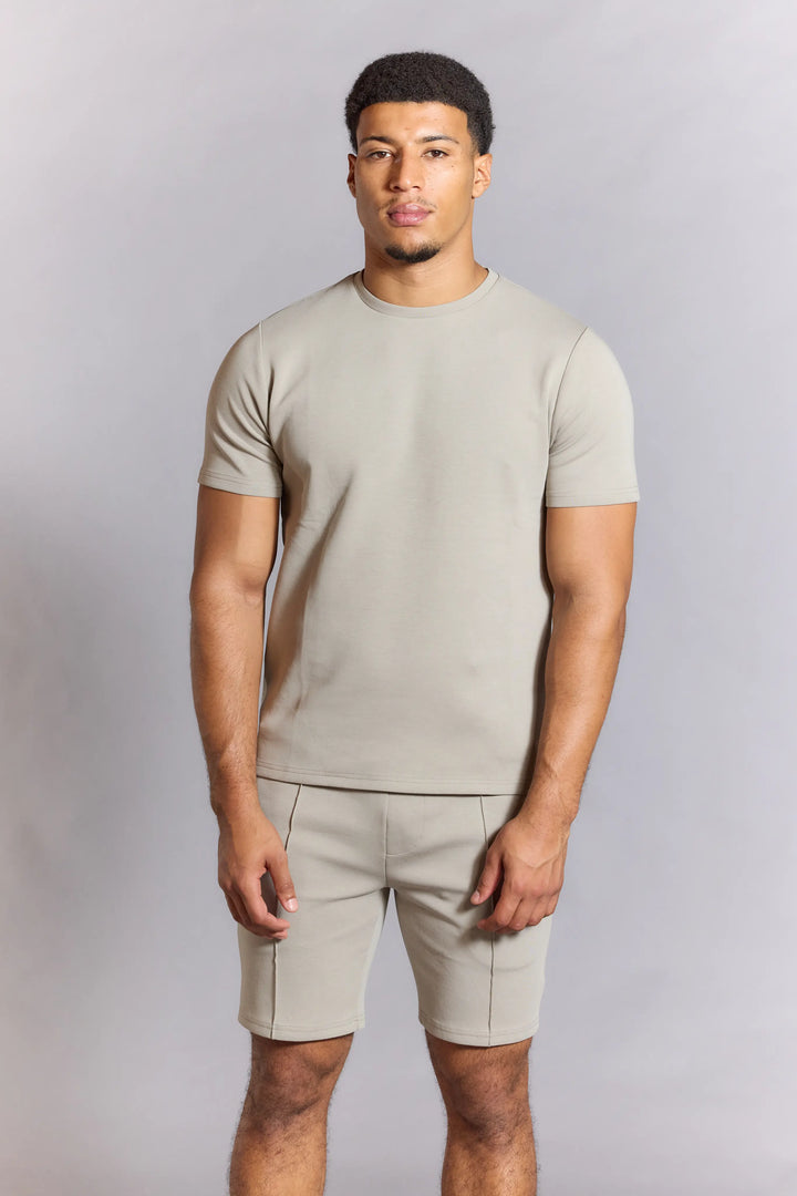 Crew neck t shirt in stone with clean modern fit
