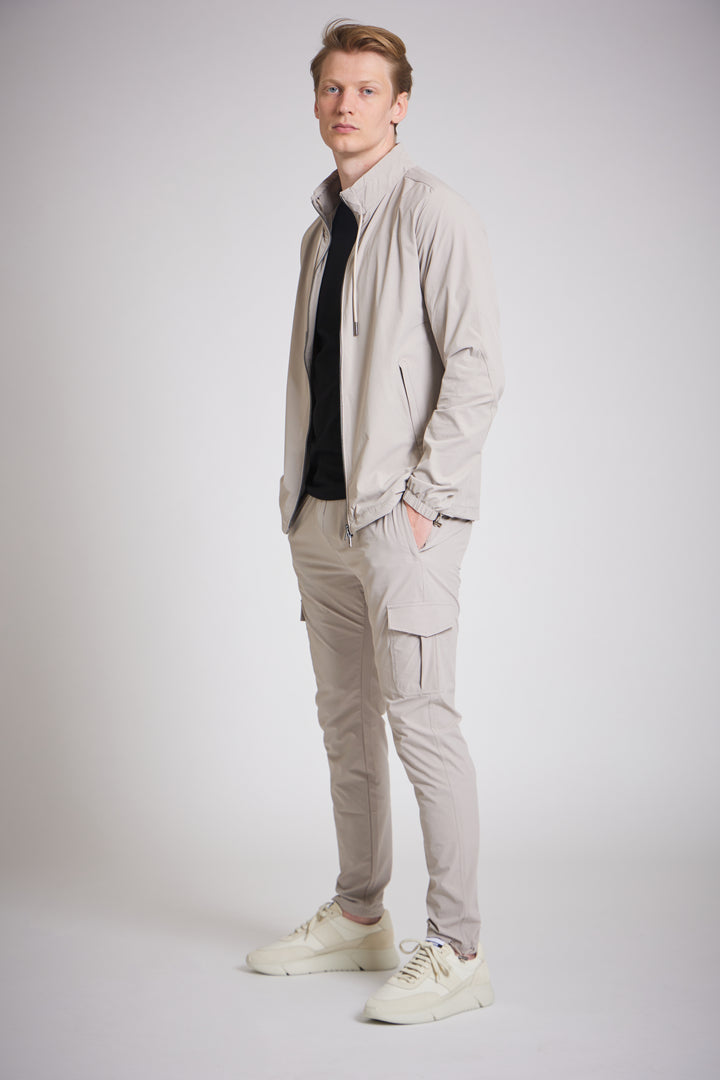 Stone jacket men open over black t-shirt layered
