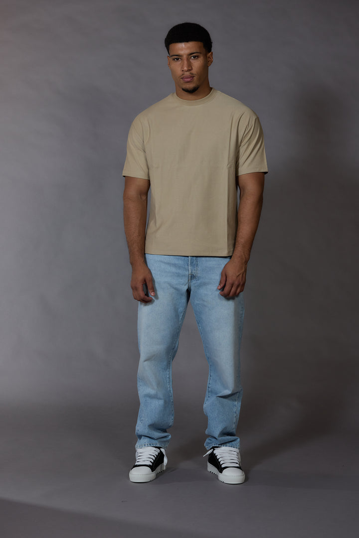 Neutral stone t-shirt men relaxed fit cotton crew neck tee