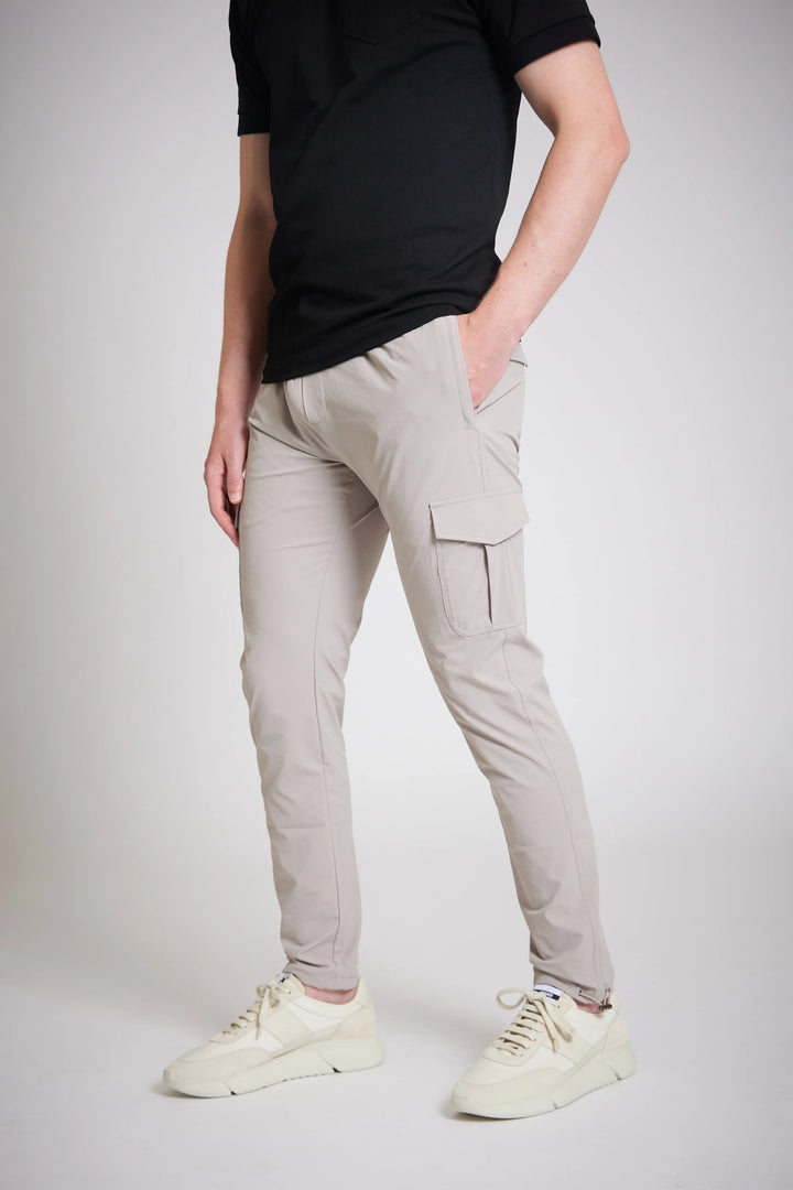 Men's utility cargo pant stone slim fit front view
