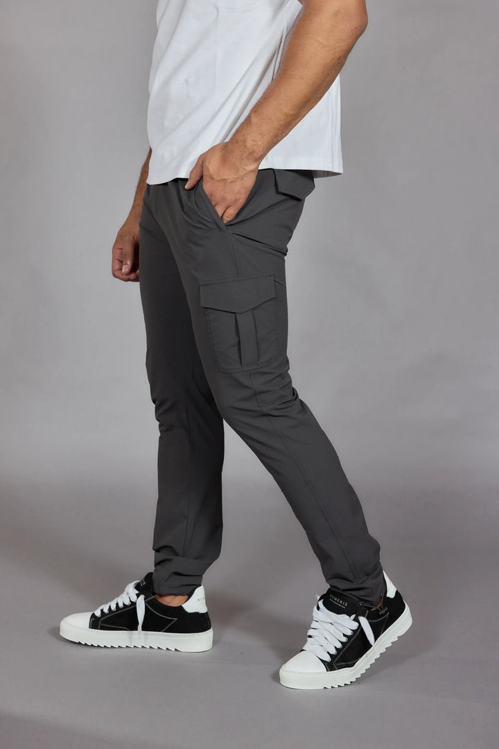 Men's charcoal cargo pants with flap pocket
